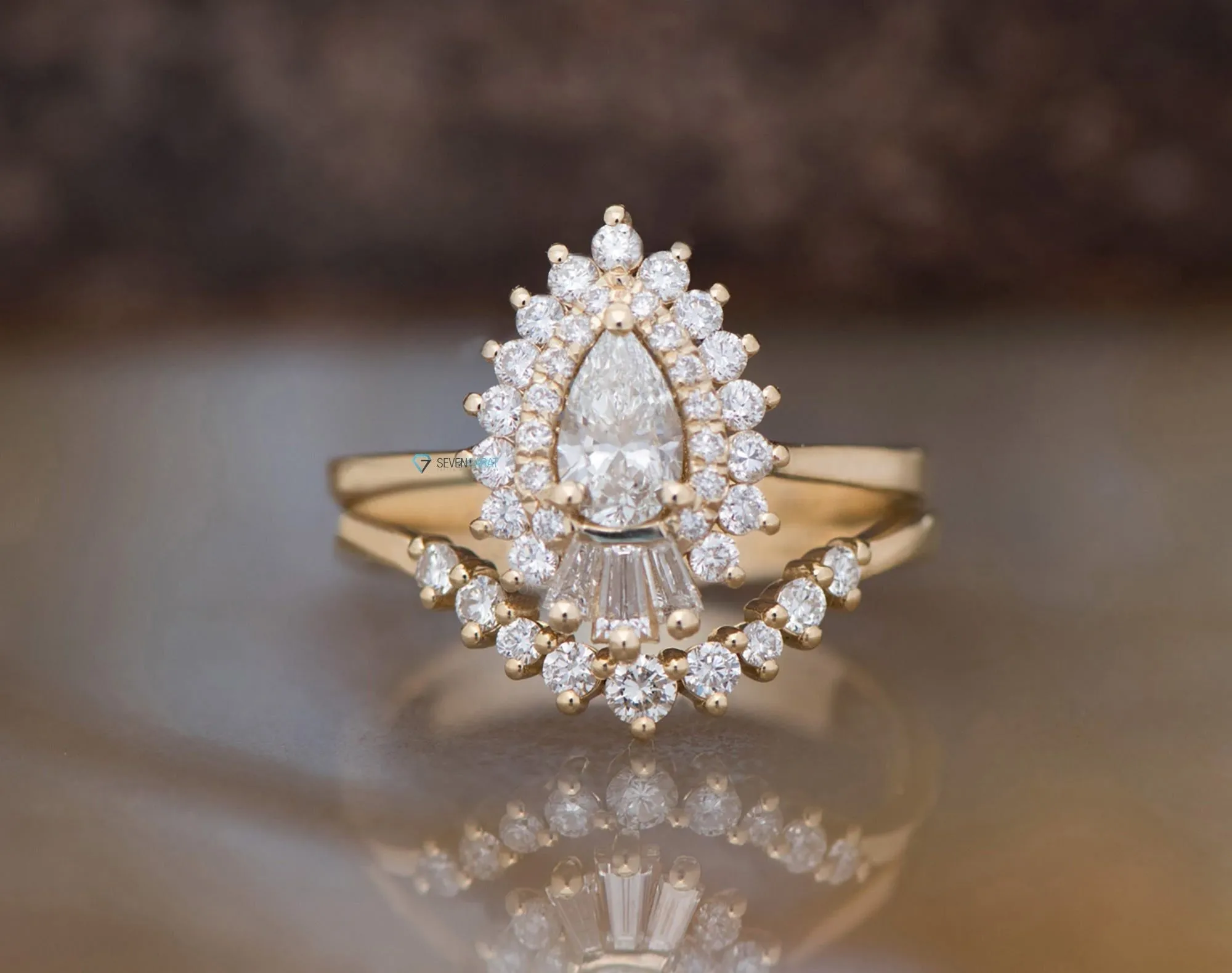 1 carat Gatsby diamond ring- Gatsby ballerina ring- 14k 18k yellow gold