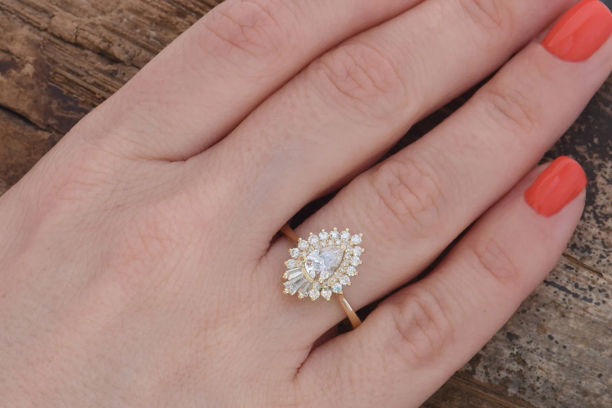 1 carat Gatsby diamond ring- Gatsby ballerina ring- 14k 18k yellow gold