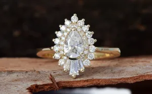 1 carat Gatsby diamond ring- Gatsby ballerina ring- 14k 18k yellow gold