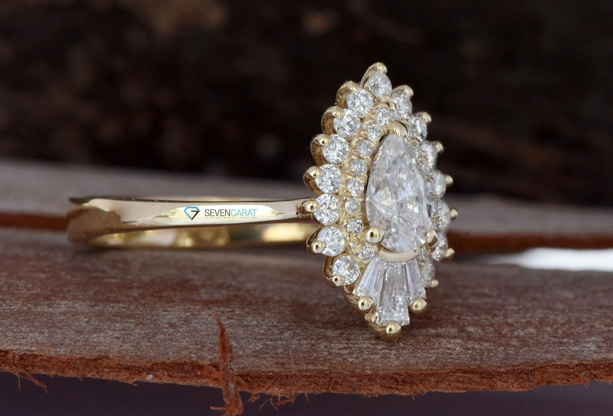 1 carat Gatsby diamond ring- Gatsby ballerina ring- 14k 18k yellow gold