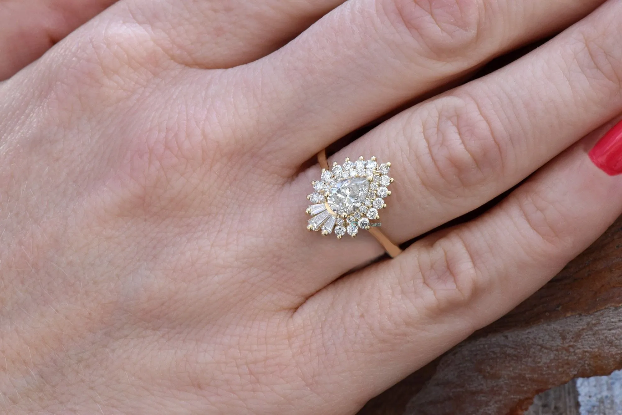 1 carat Gatsby diamond ring- Gatsby ballerina ring- 14k 18k yellow gold