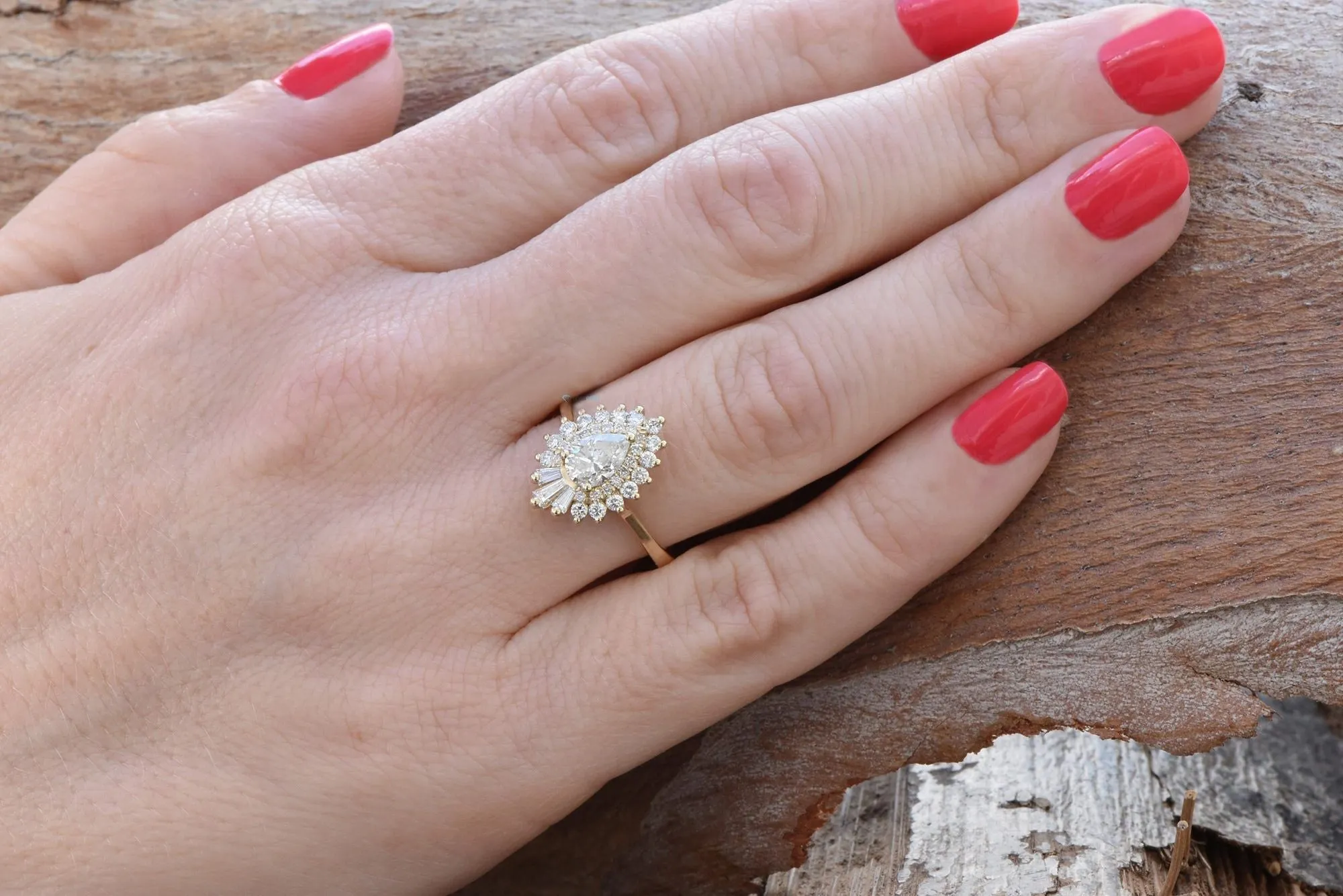 1 carat Gatsby diamond ring- Gatsby ballerina ring- 14k 18k yellow gold