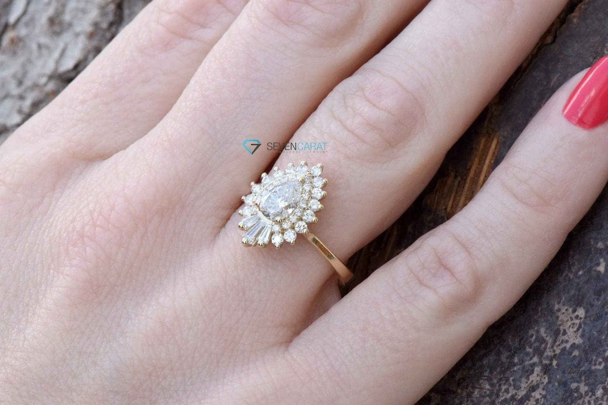1 carat Gatsby diamond ring- Gatsby ballerina ring- 14k 18k yellow gold