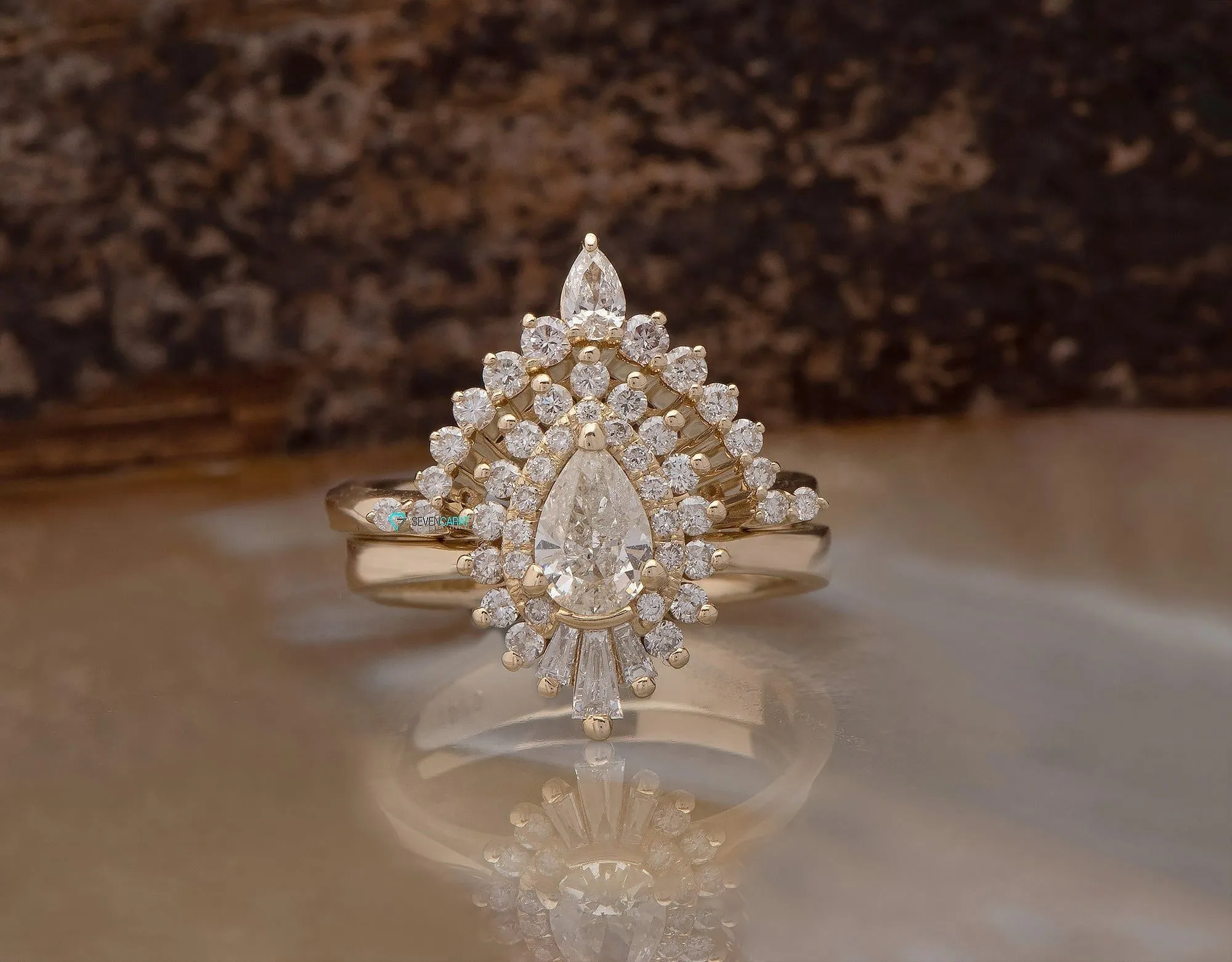 1 carat Gatsby diamond ring- Gatsby ballerina ring- 14k 18k yellow gold