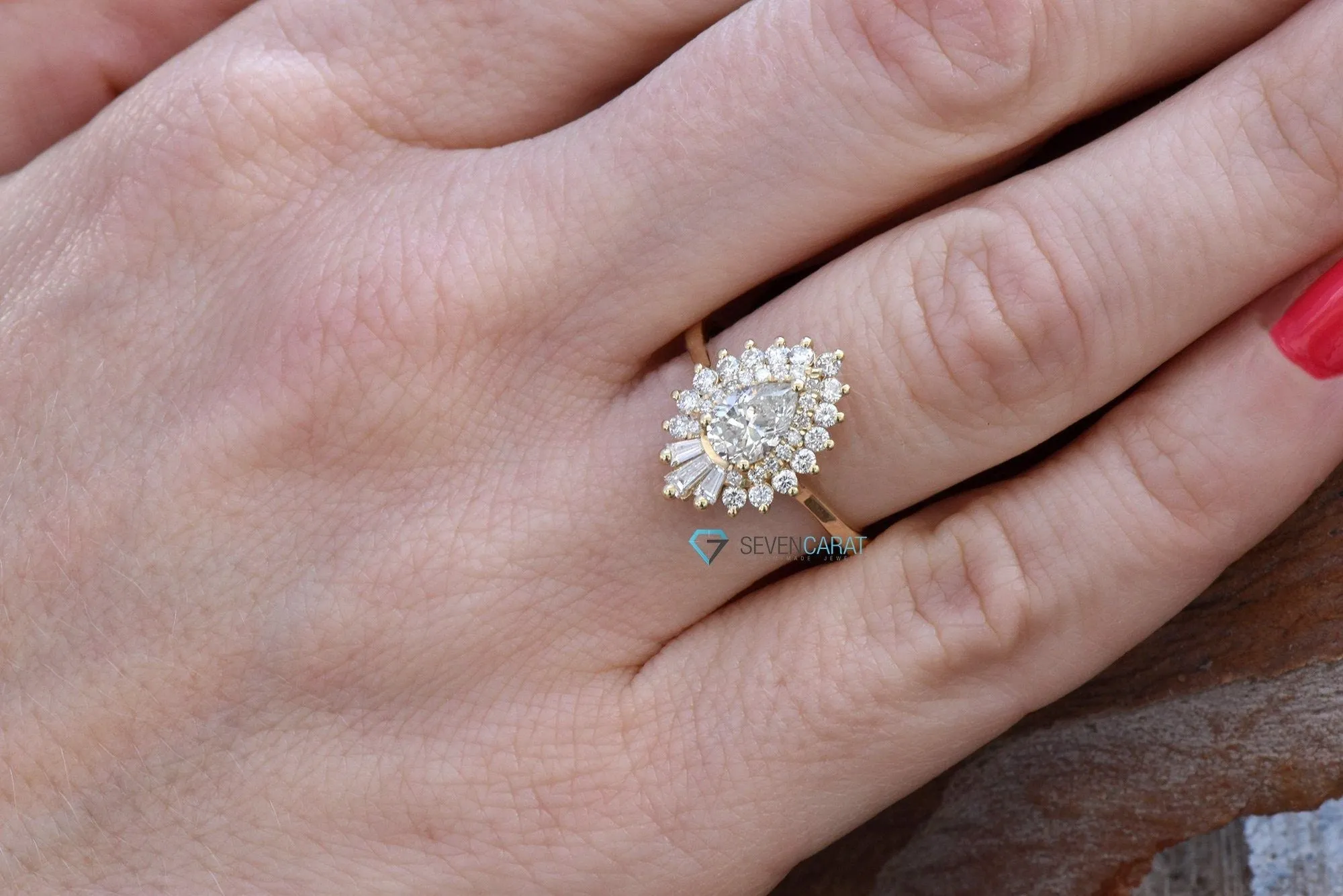 1 carat Gatsby diamond ring- Gatsby ballerina ring- 14k 18k yellow gold