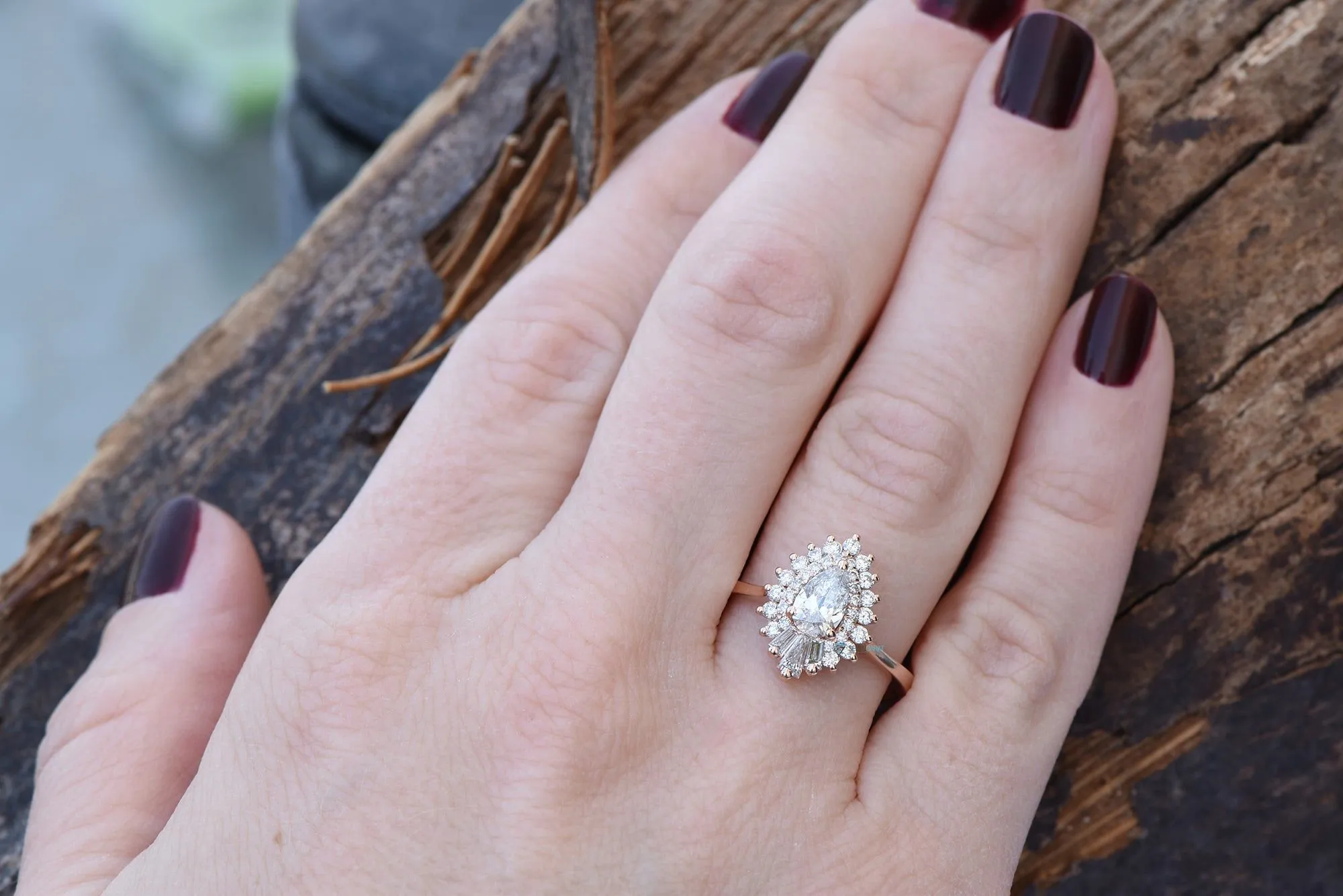 1 Carat Vintage sunburst ring 14k 18k Rose gold