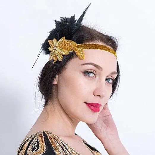 1920s Feather Headpiece Great Gatsby Vintage Headpiece Accessories Gold|JaosWish