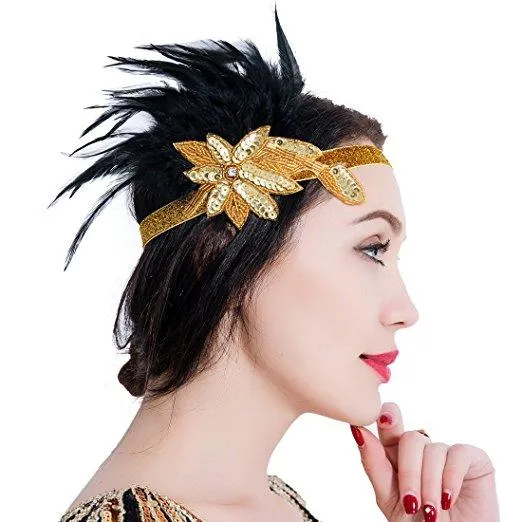 1920s Feather Headpiece Great Gatsby Vintage Headpiece Accessories Gold|JaosWish