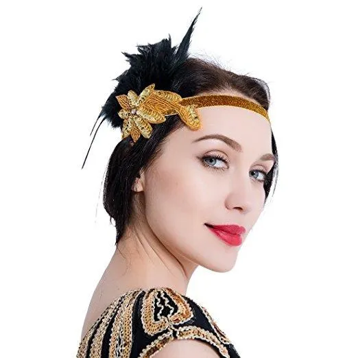 1920s Feather Headpiece Great Gatsby Vintage Headpiece Accessories Gold|JaosWish