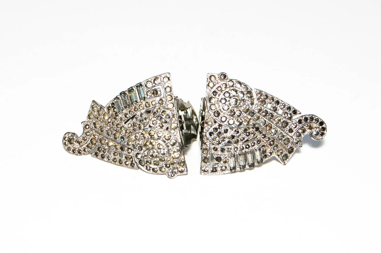 1930's Art Deco Rhinestone Fur Clips by Alfred Phillipe for Crown Trifari