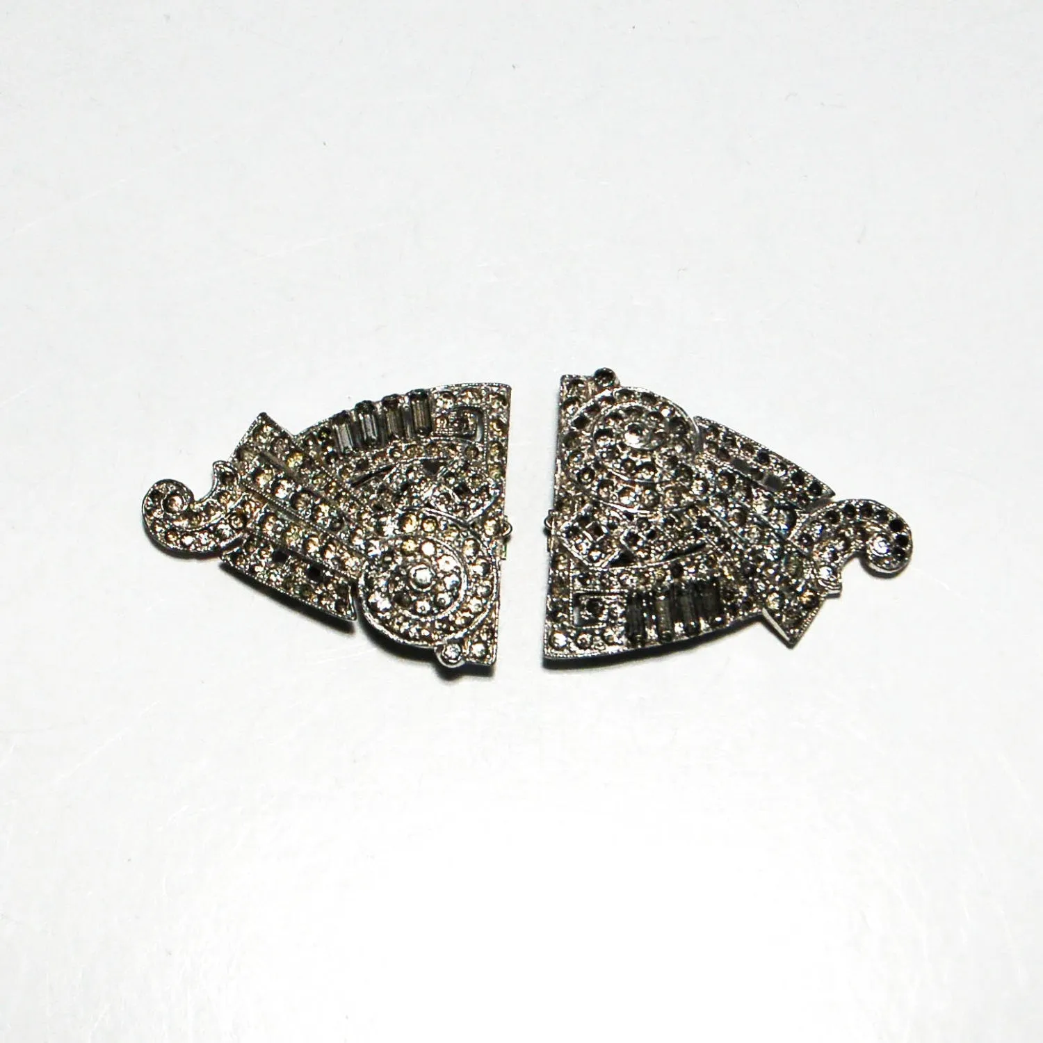 1930's Art Deco Rhinestone Fur Clips by Alfred Phillipe for Crown Trifari