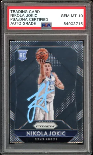 2015 Panini Prizm #335 Nikola Jokic RC Rookie On Card PSA/DNA Auto GEM MINT 10