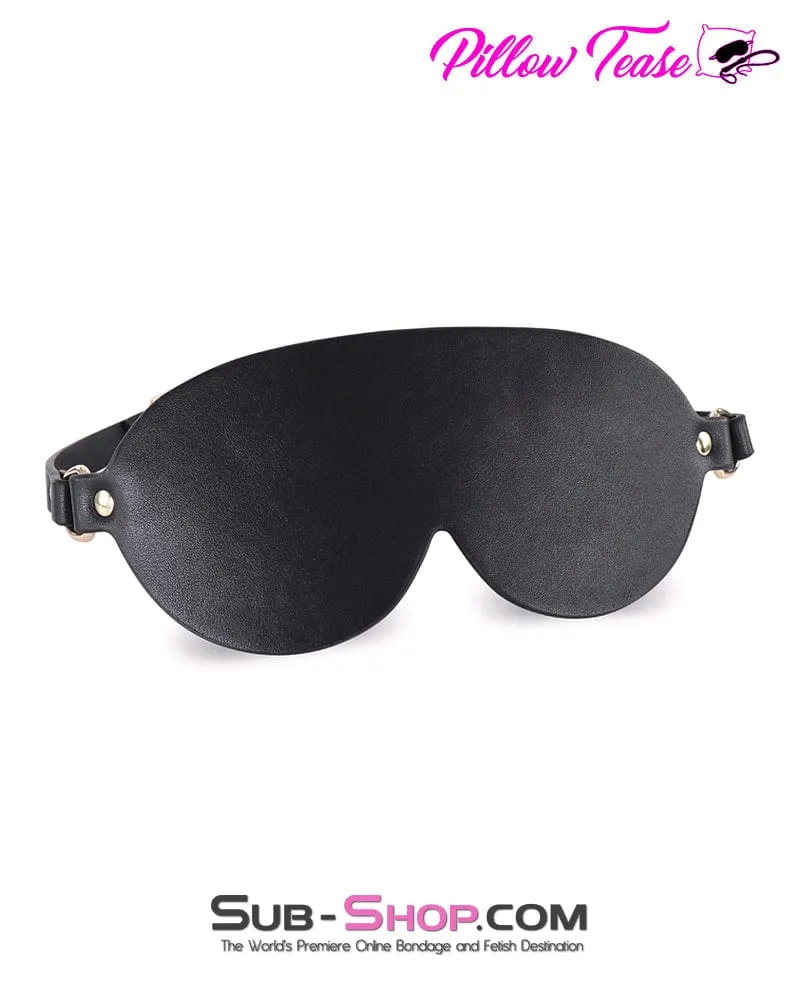 6903DL  Luxury Wide Leather Blindfold Mask with Gold Hardware – Premium Sensory Deprivation