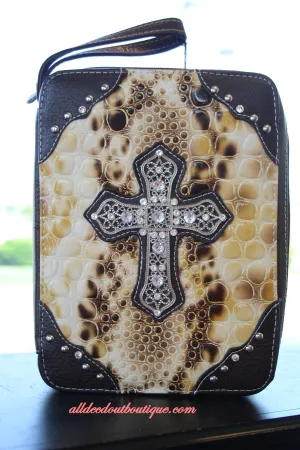ADO | Brown and Snake Print Embellished Bible Cover