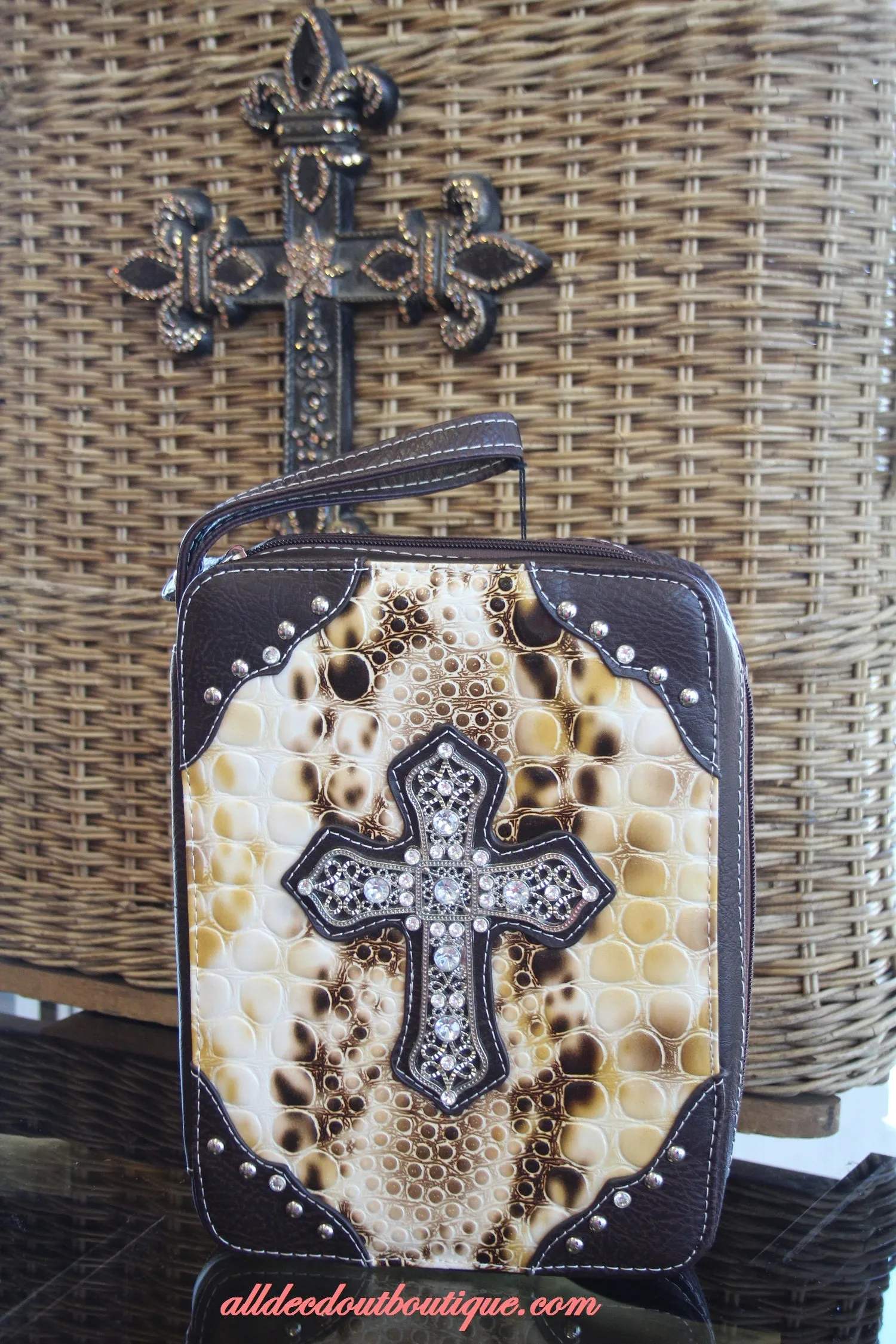ADO | Brown and Snake Print Embellished Bible Cover