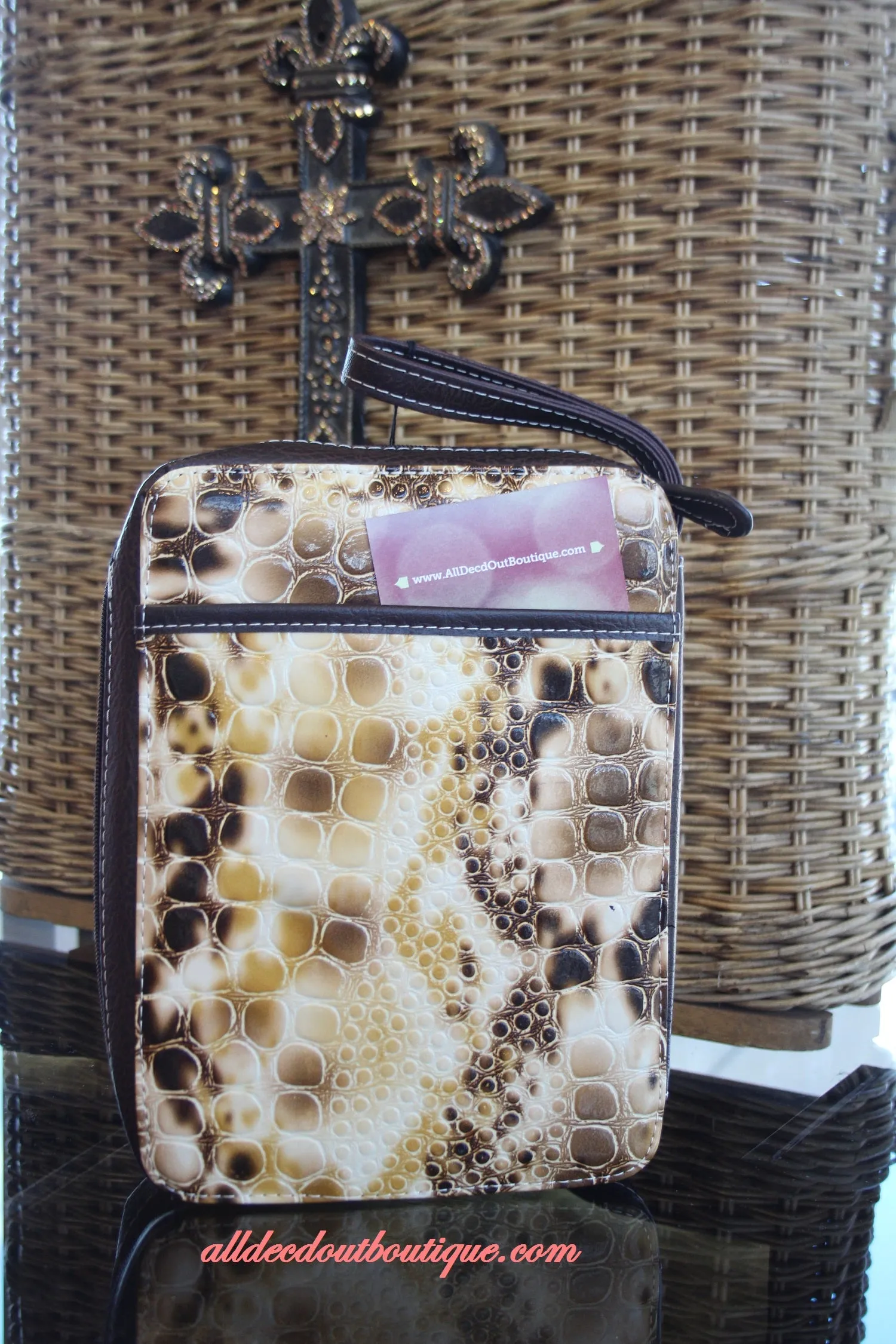 ADO | Brown and Snake Print Embellished Bible Cover