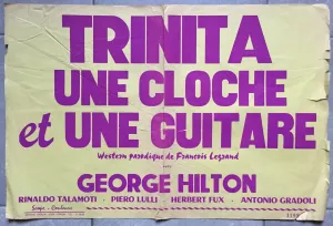 Affiche Bandeau Publicitaire TRINITA, UNE CLOCHE ET UNE GUITARE George Hilton *