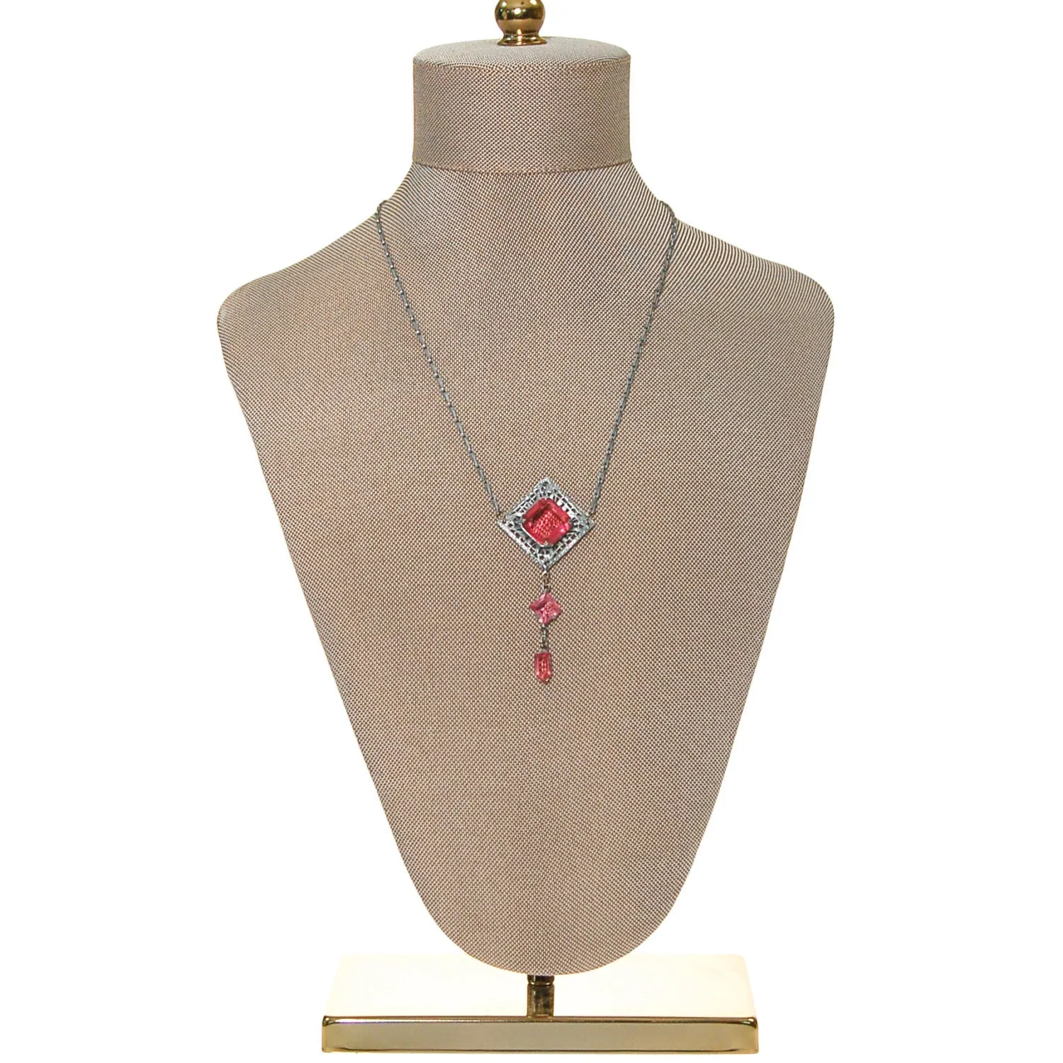 Art Deco Filigree and Pink Crystal Necklace