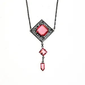 Art Deco Filigree and Pink Crystal Necklace