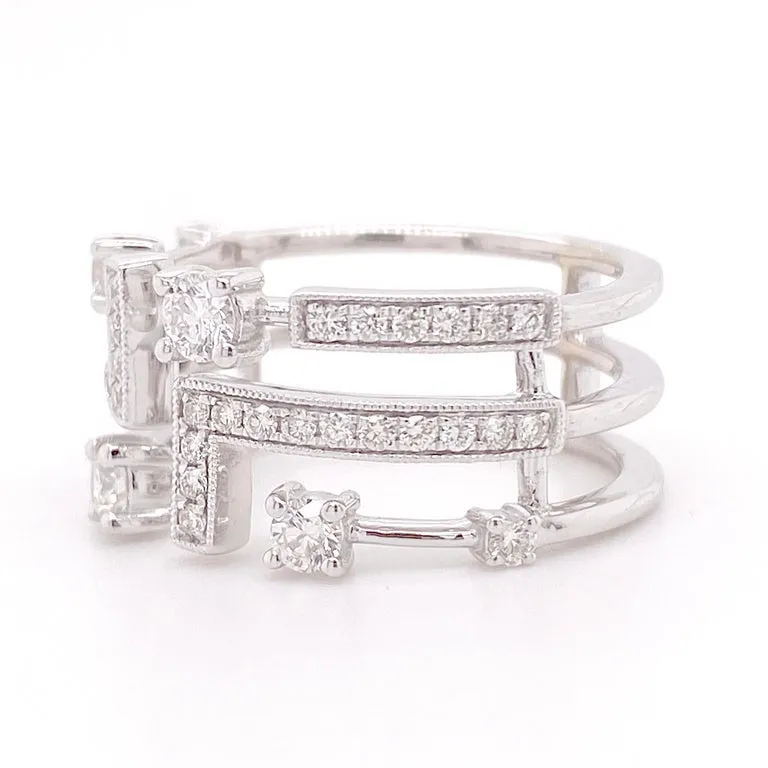 Art Deco Geometric Diamond Wide Band