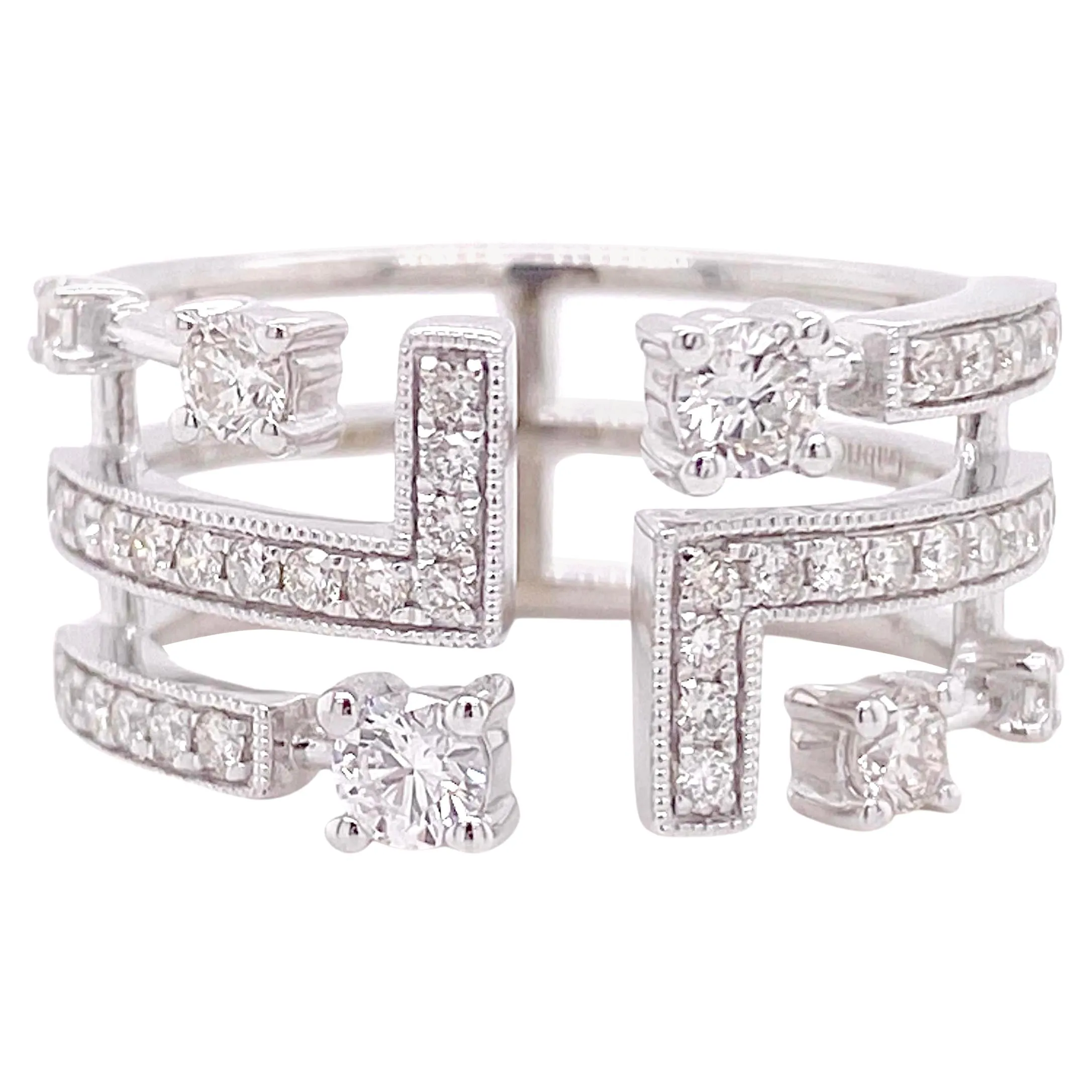 Art Deco Geometric Diamond Wide Band