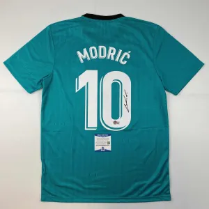 Autographed/Signed Luka Modric Real Madrid Teal Soccer Jersey Beckett BAS COA