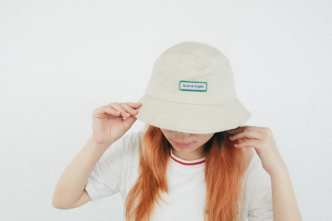 Beige Bucket Hat with Velcro Patch {Bucket Hat}