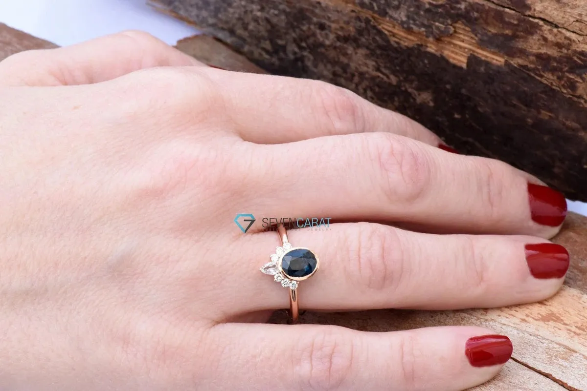 Blue green sapphire ring-Gatsby ring-Diamond vintage ring