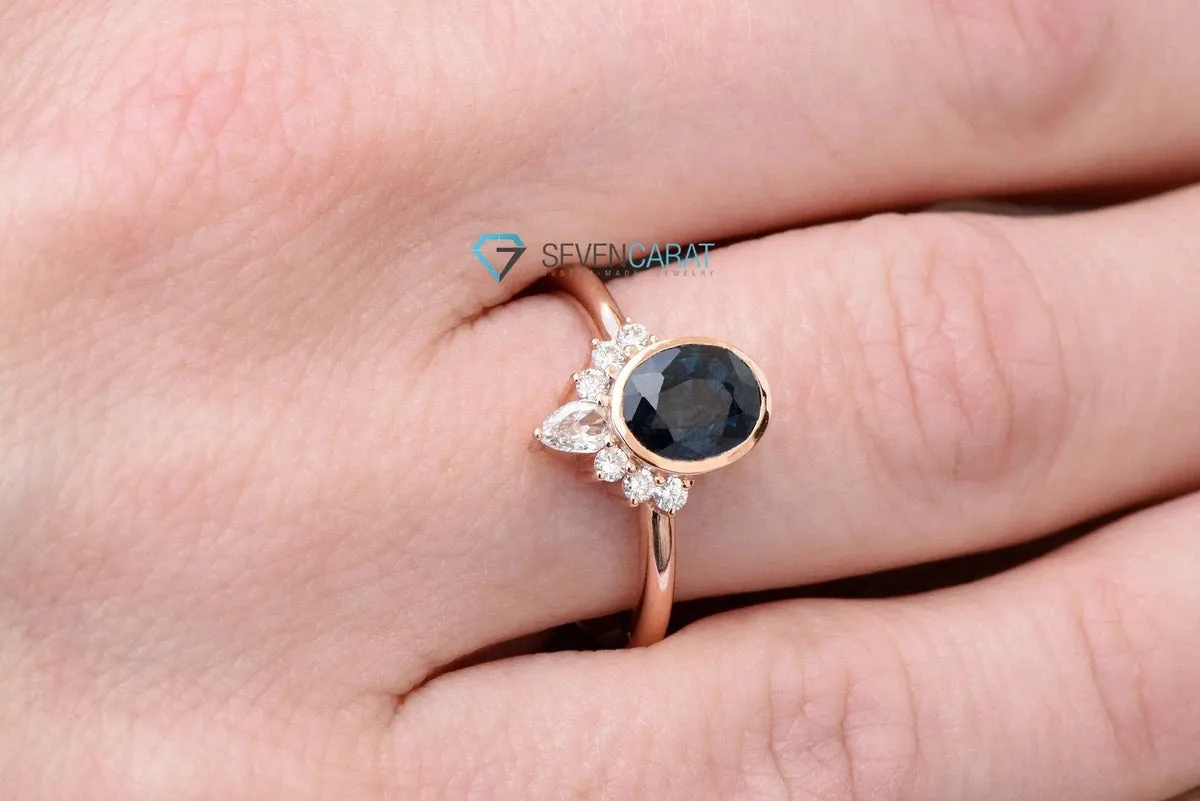 Blue green sapphire ring-Gatsby ring-Diamond vintage ring