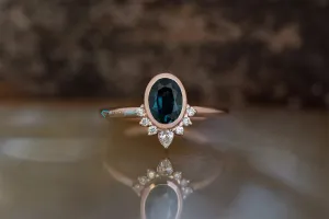 Blue green sapphire ring-Gatsby ring-Diamond vintage ring