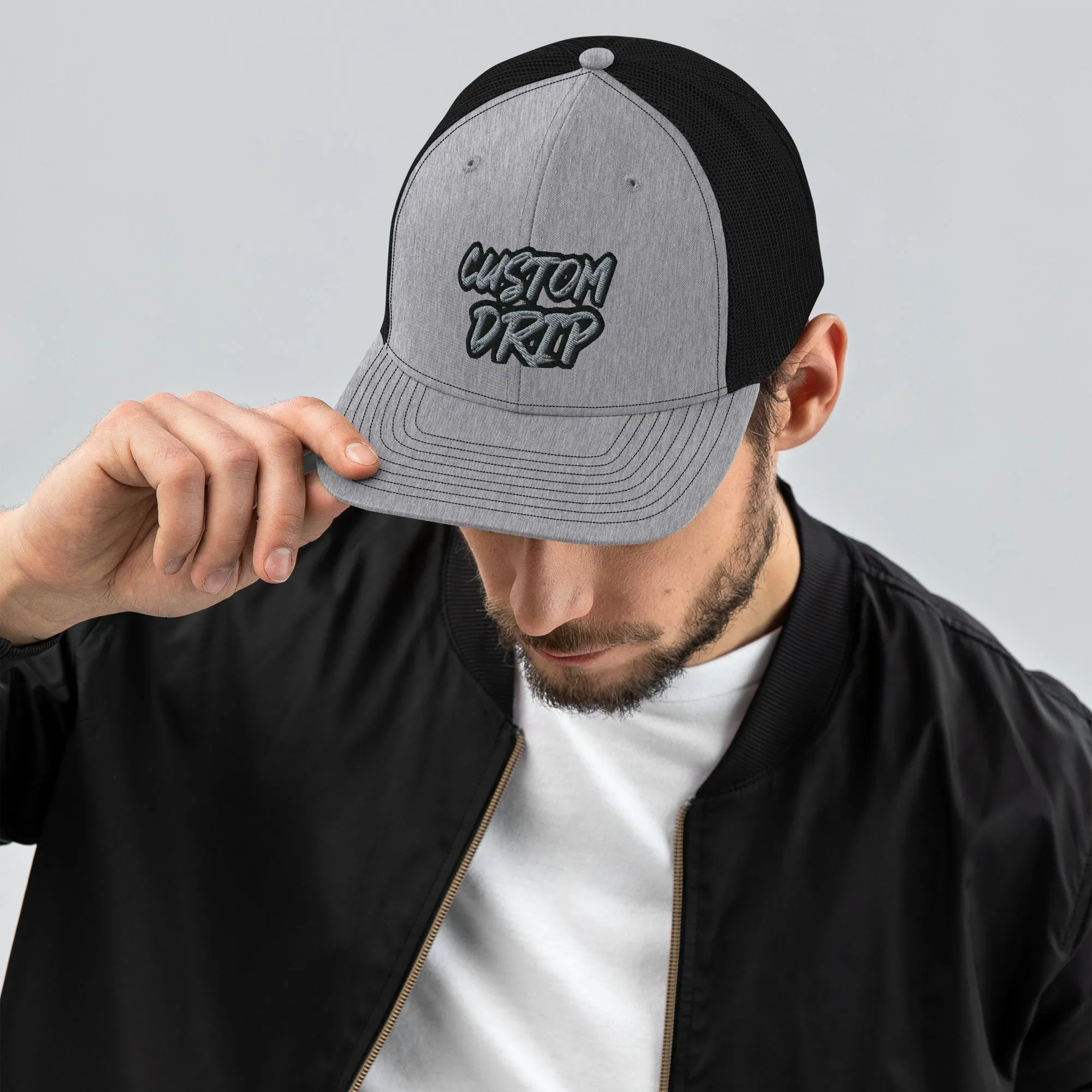 Custom Drip's Grey & Black Trucker Cap