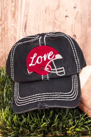 Distressed Black 'Love' Football Helmet Cap