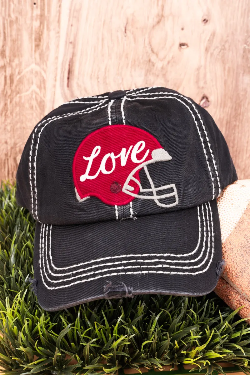 Distressed Black 'Love' Football Helmet Cap