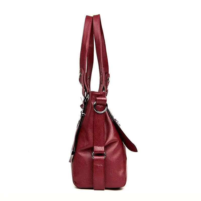 Elegant Burgundy Leather Handbag with Silver Accents