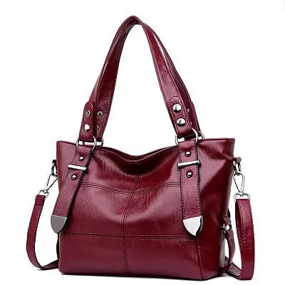 Elegant Burgundy Leather Handbag with Silver Accents