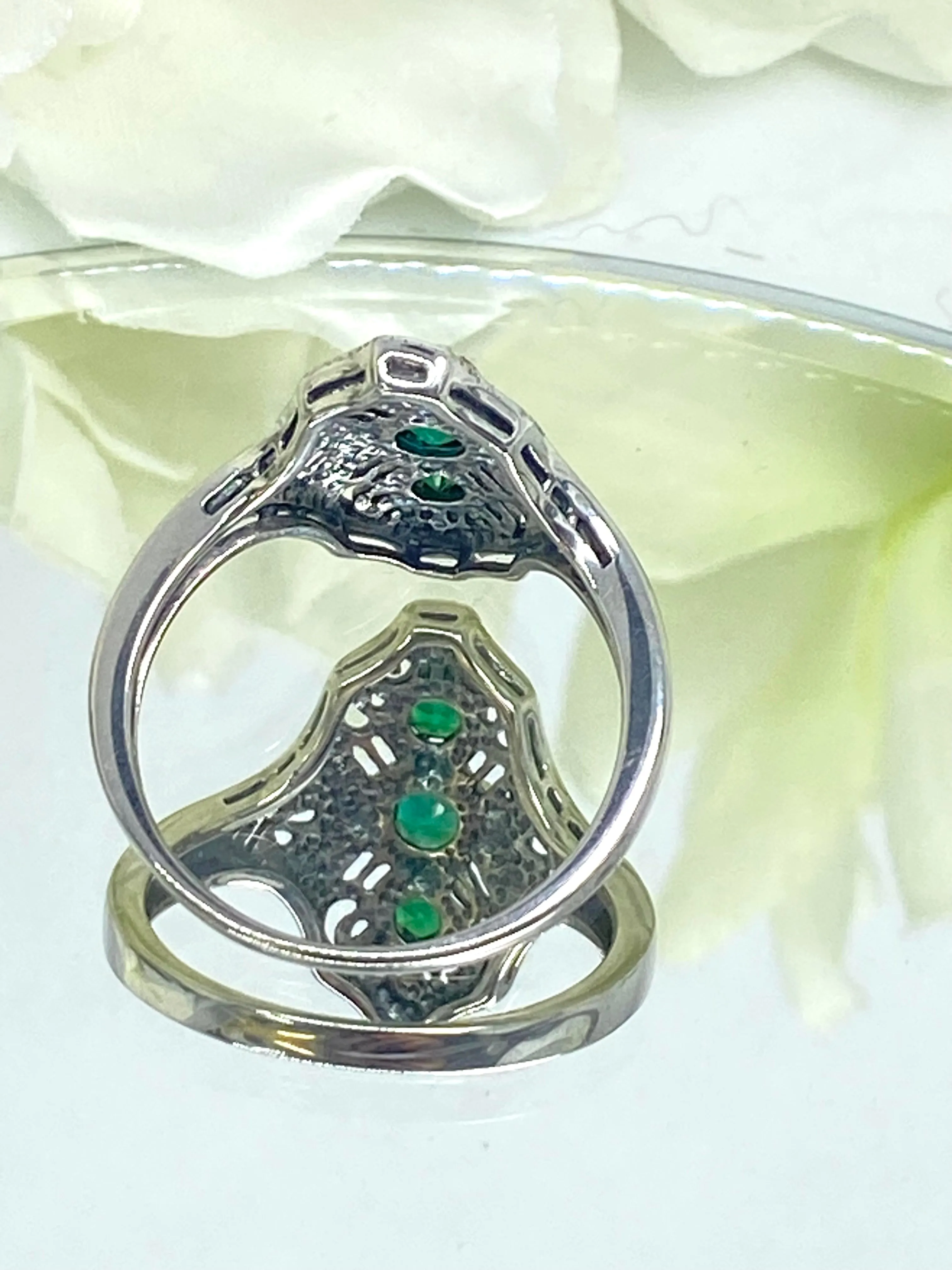 Emerald Ring, Spider Gatsby, Sterling Silver Vintage Jewelry D172