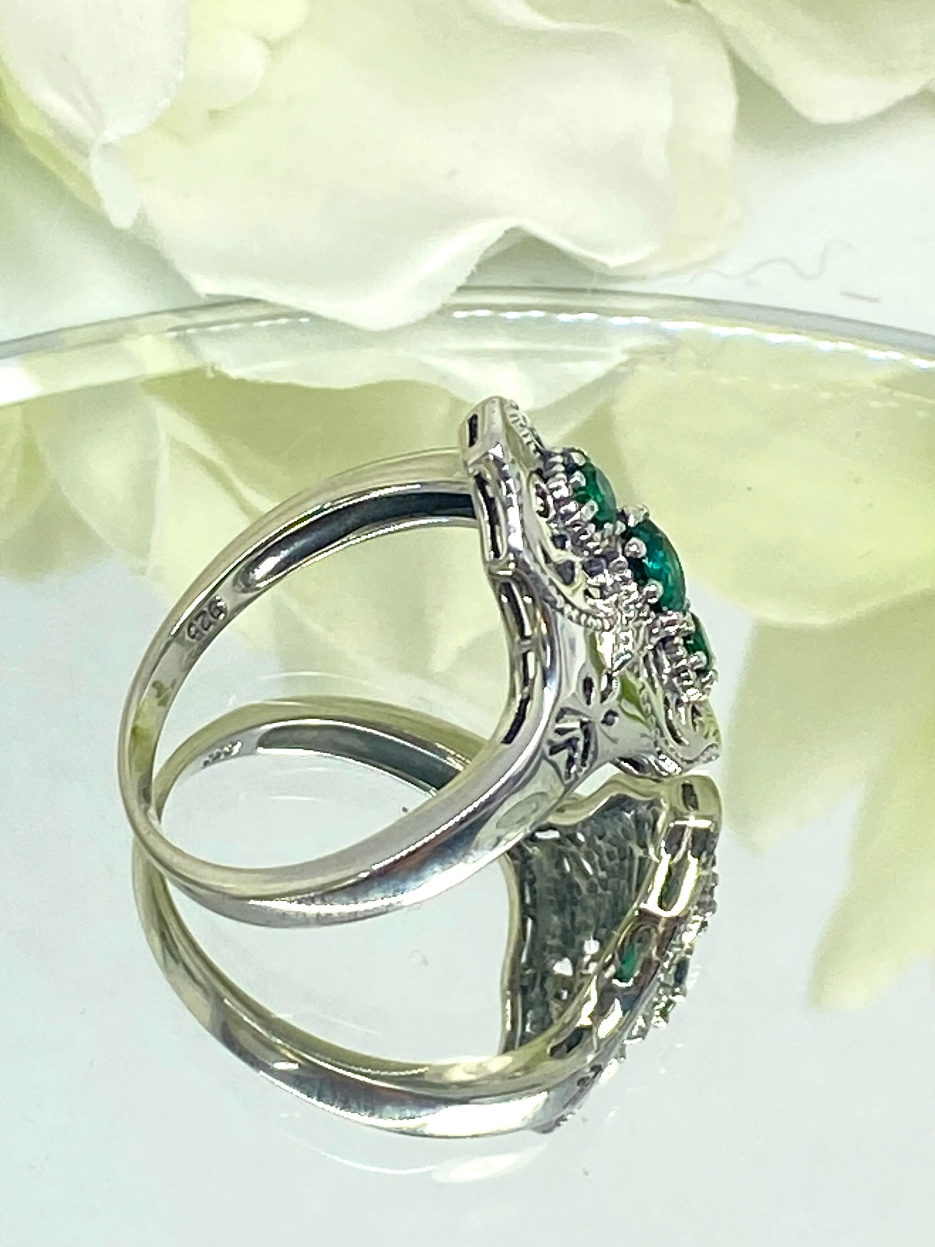 Emerald Ring, Spider Gatsby, Sterling Silver Vintage Jewelry D172