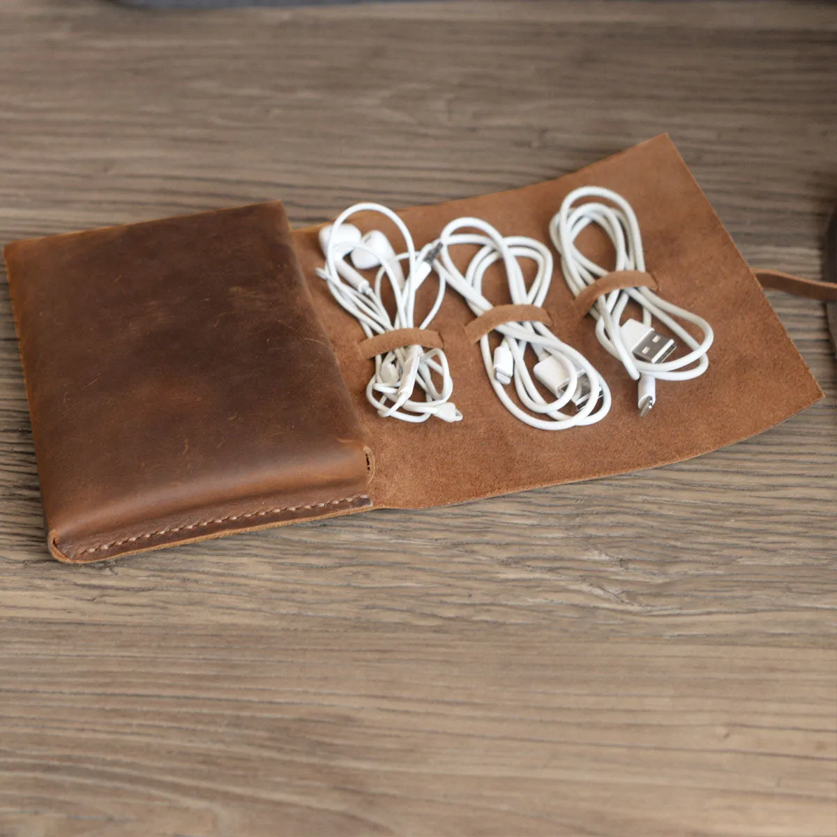 Handmade Personalized Leather Cable Cord Organizer