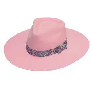 Kids Twister Pink Pinched Front Wool Felt Fashion Hat with Multi Chevron Band