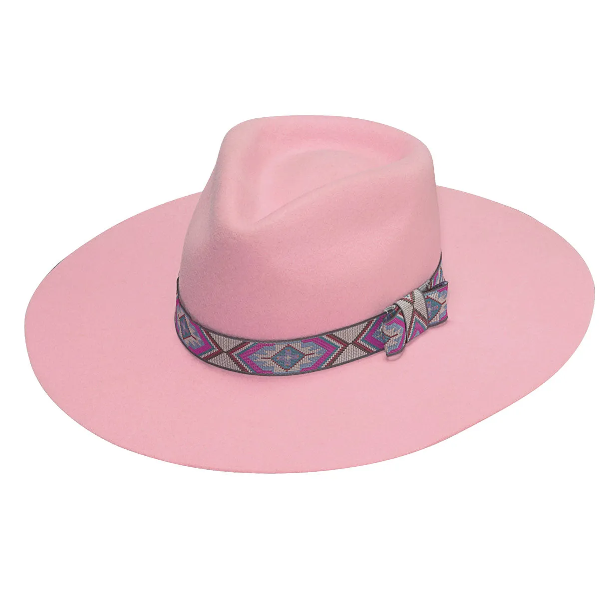 Kids Twister Pink Pinched Front Wool Felt Fashion Hat with Multi Chevron Band