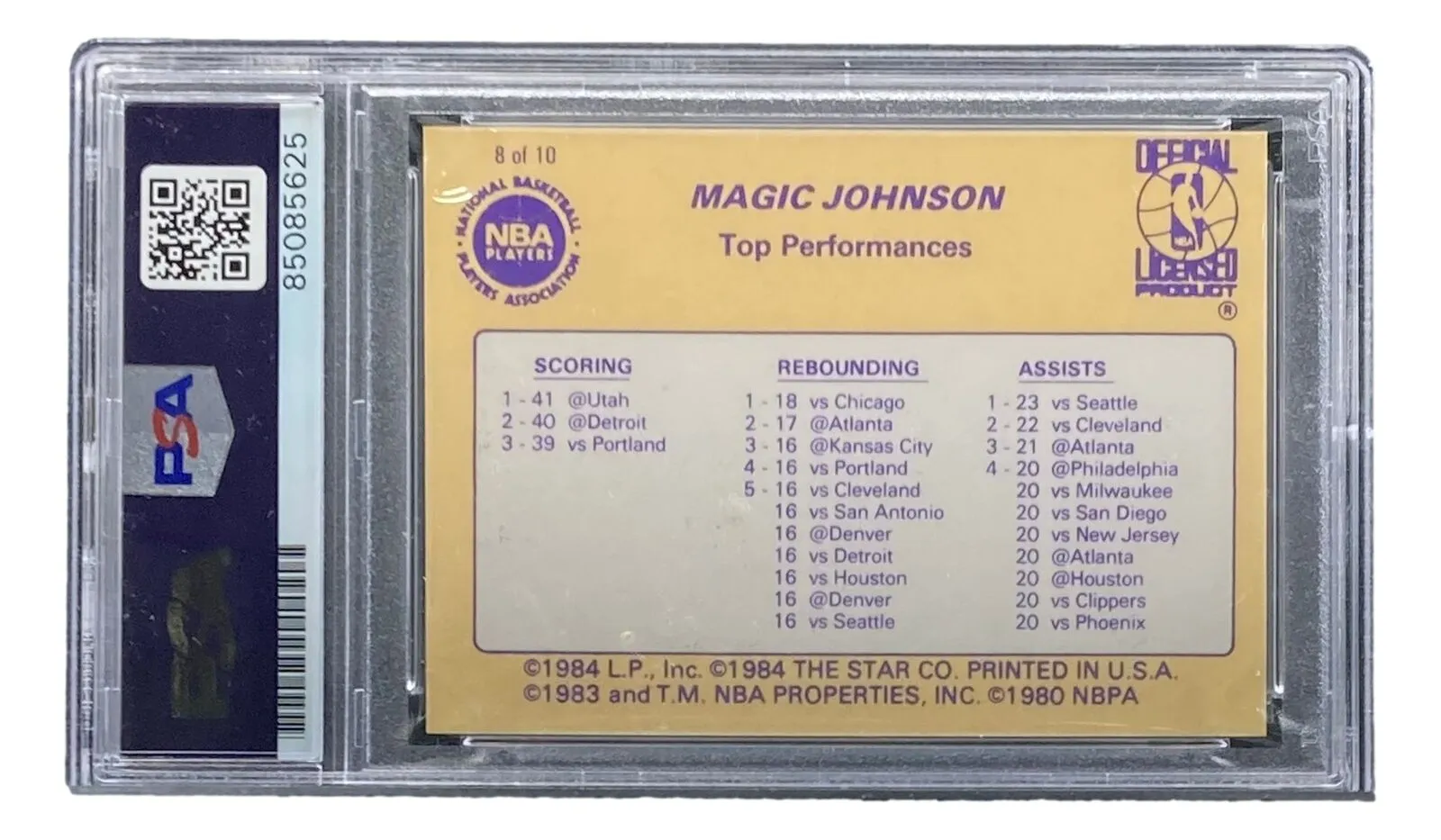 Magic Johnson Signed LA Lakers 1986 Star #8 Trading Card PSA/DNA