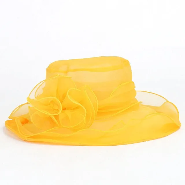 New Hot Fashion Women Elegant Solid Color Floral Caps Wedding Church Hat Bucket Sun Hats