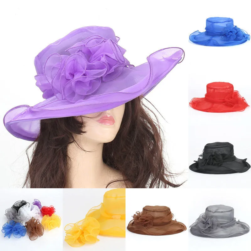 New Hot Fashion Women Elegant Solid Color Floral Caps Wedding Church Hat Bucket Sun Hats