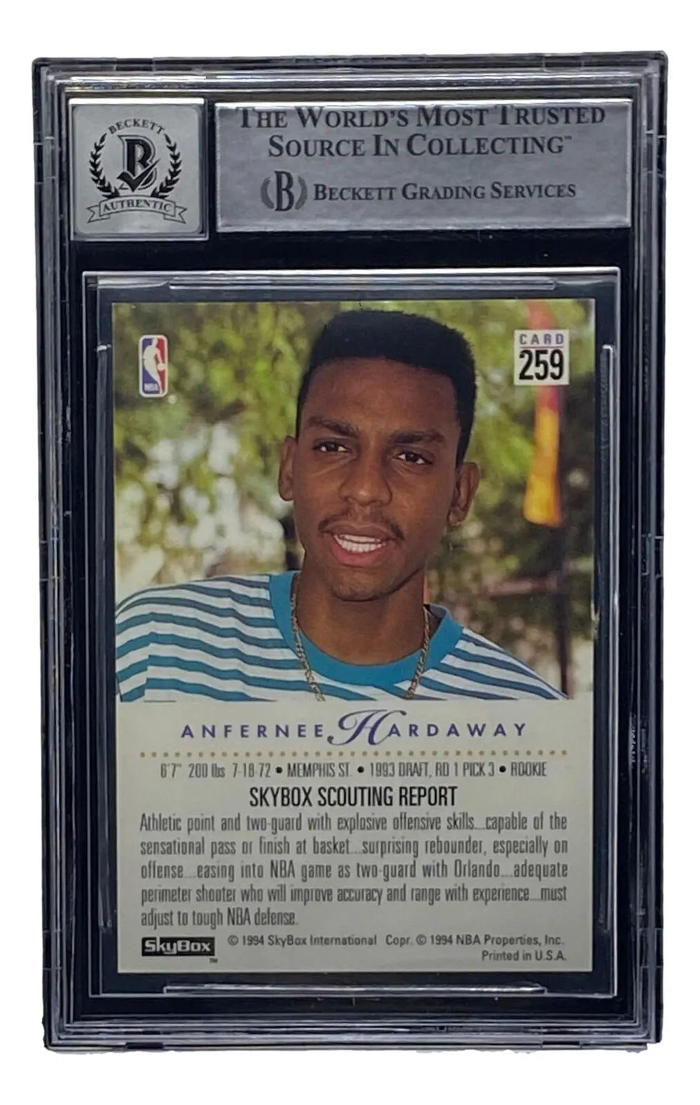 Penny Hardaway Signed Slabbed Magic 1993-94 SkyBox Premium #259 BAS