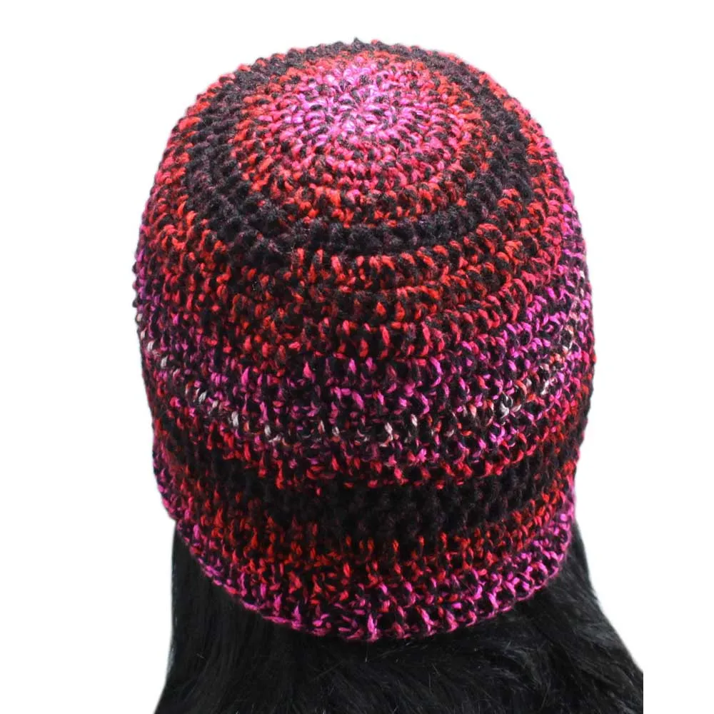 Pink and Red Crochet Beanie Hat Medium/Large - JMCH15