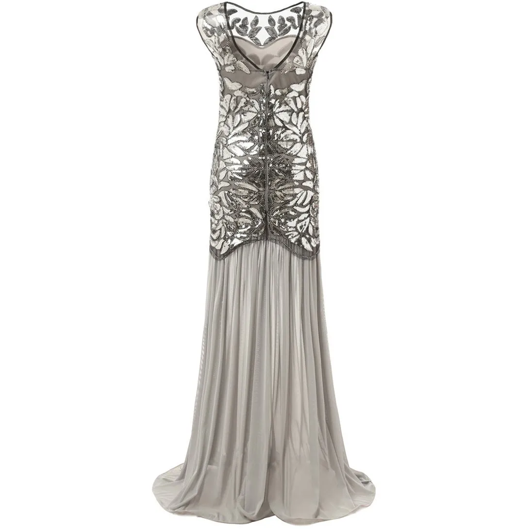 Silver 1920s Dresses Long Great Gatsby Party 20s Inspired Flapper |JaosWish