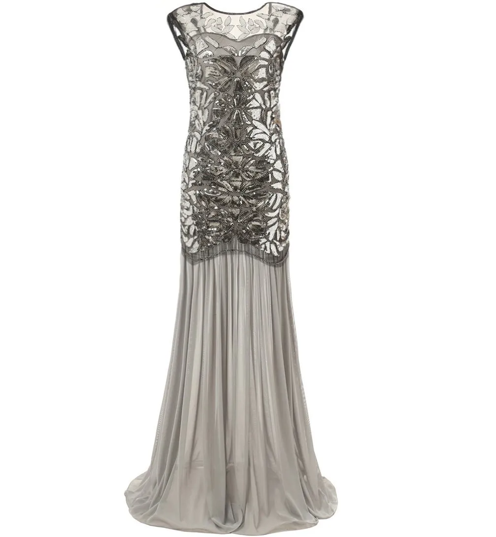 Silver 1920s Dresses Long Great Gatsby Party 20s Inspired Flapper |JaosWish