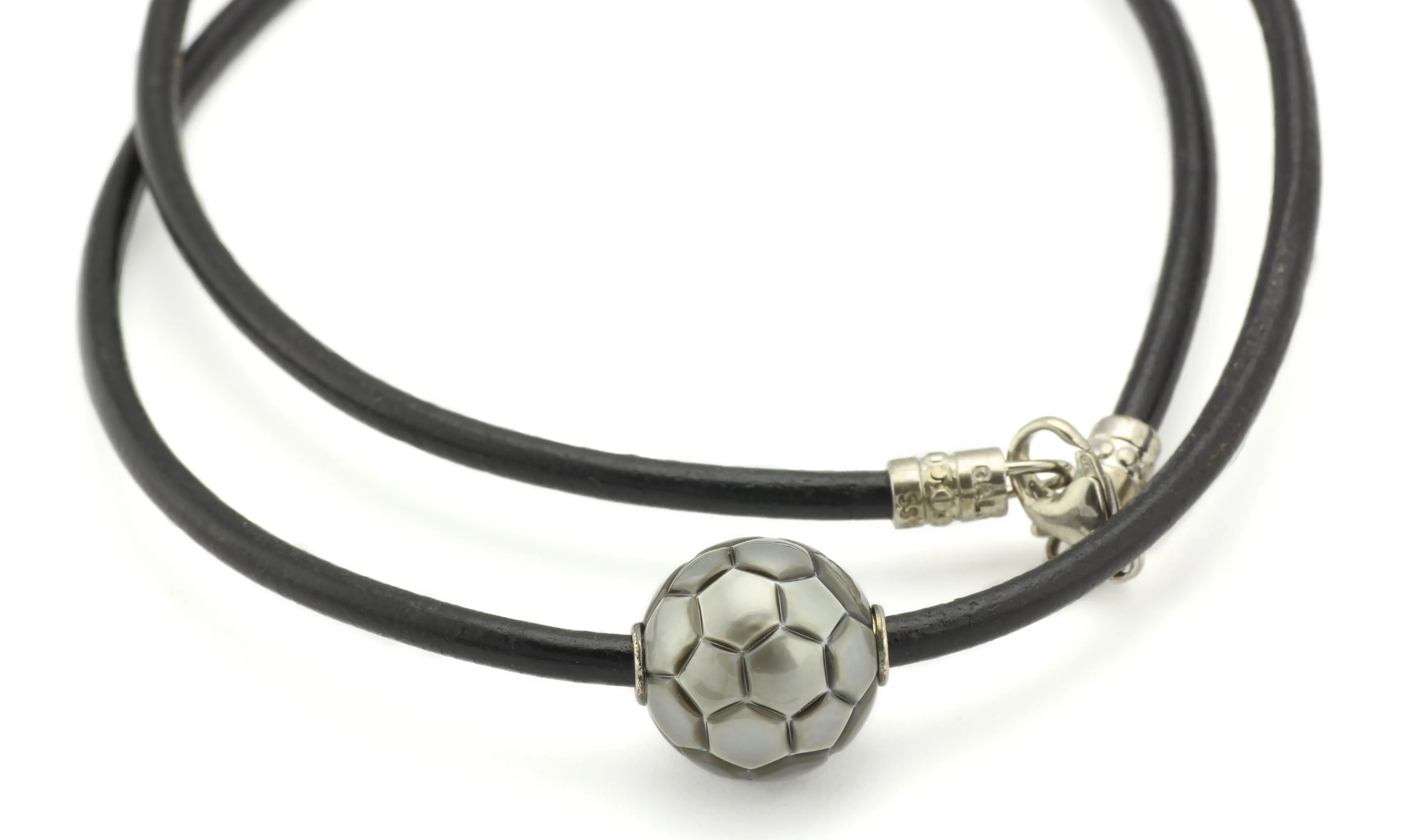 Soccer Ball - Galatea Carved Tahitian Pearl Leather Necklace