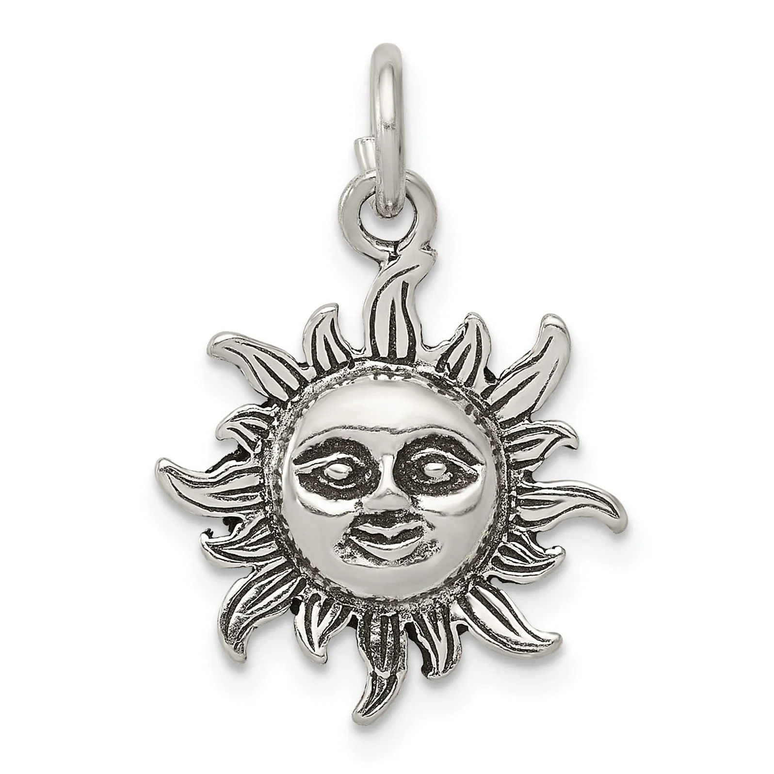 Solid Sterling Silver Antiqued Sun Charm