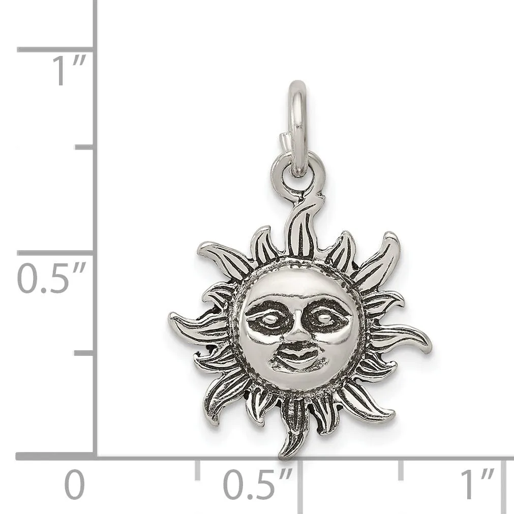 Solid Sterling Silver Antiqued Sun Charm